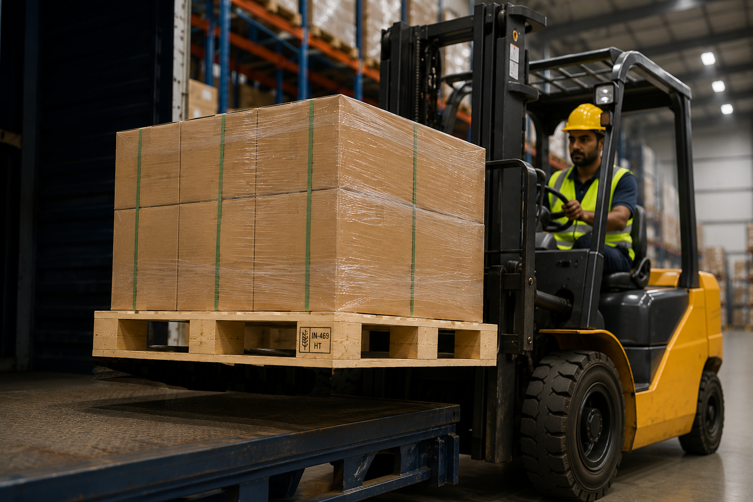 warehouse material handling using wooden pallets